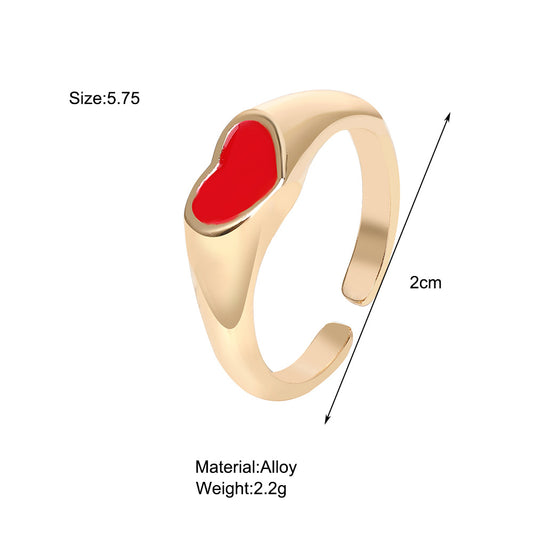 Simple Fashion Red Black Heart Alloy Ring Wholesale