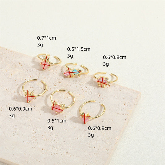 Cross-border hot selling copper plated 14K real gold zircon heart design opening adjustable ring vintage cat's eye ring women