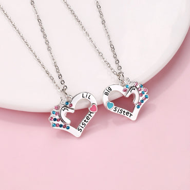 Cute Letter Heart Shape Alloy Inlay Rhinestones Kid'S Pendant Necklace