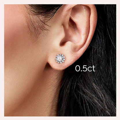 1 Pair Elegant Lady Flower Plating Inlay Sterling Silver Moissanite Ear Studs
