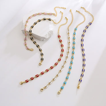 Colorful Dripping Oil Necklace Bracelet Set Micro Inlaid Zircon Copper Ornament
