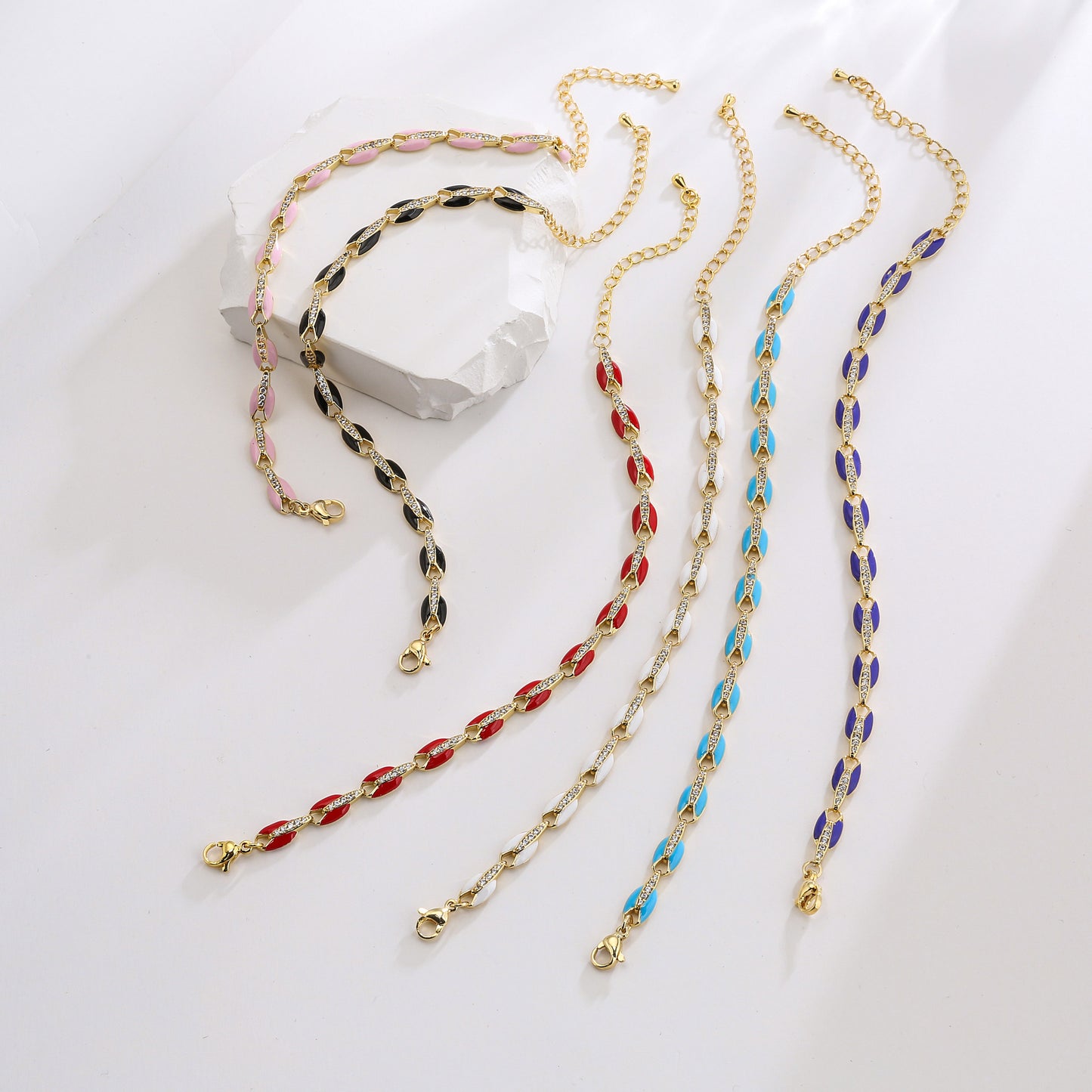 Colorful Dripping Oil Necklace Bracelet Set Micro Inlaid Zircon Copper Ornament