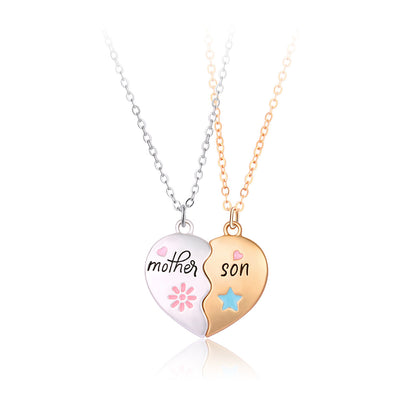 Ig Style Heart Shape Alloy Enamel Plating Mother's Day Mother&son Pendant Necklace