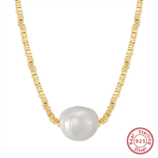 Simple Style Ball Freshwater Pearl Sterling Silver Pendant Necklace
