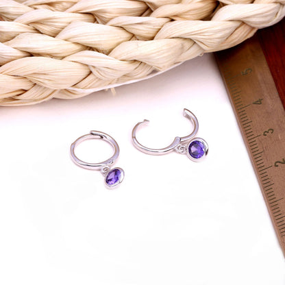 1 Pair Simple Style Round Inlay Sterling Silver Birthstone Drop Earrings