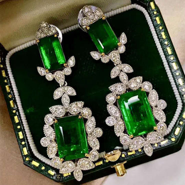New Luxury Inlaid Imitation Natural Emerald Diamond Earrings