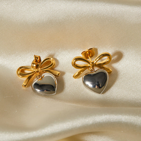 French Elegant INS Style Fashion 18K Gold Stainless Steel Love Pendant Earrings Women's Titanium Steel Earrings Wholesale