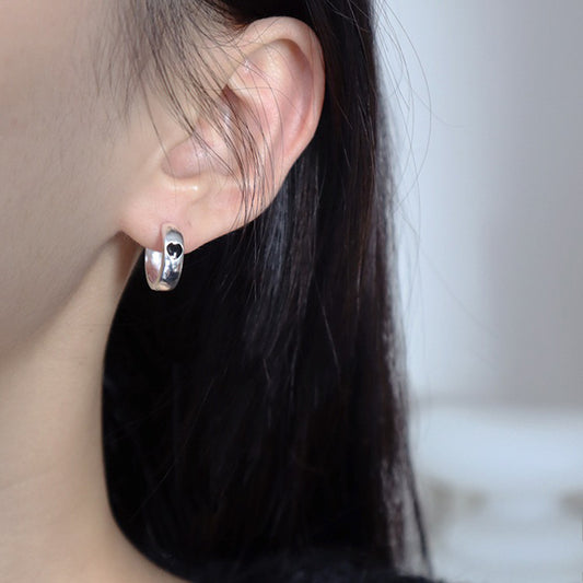 1 Pair Simple Style Heart Shape Enamel Plating Sterling Silver Hoop Earrings