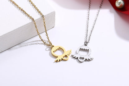 Fashion Personality Stainless Steel Metal Hollow Heart-shaped Pineapple Earrings Necklace Suit