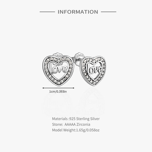 1 Pair Simple Style Letter Heart Shape Plating Inlay Sterling Silver Zircon Ear Studs
