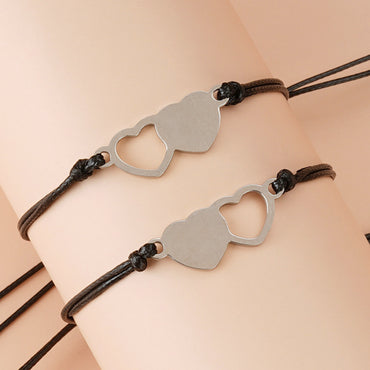 New Mother's Day Parent-child Stainless Steel Heart-shaped Woven Card Bracelet Set
