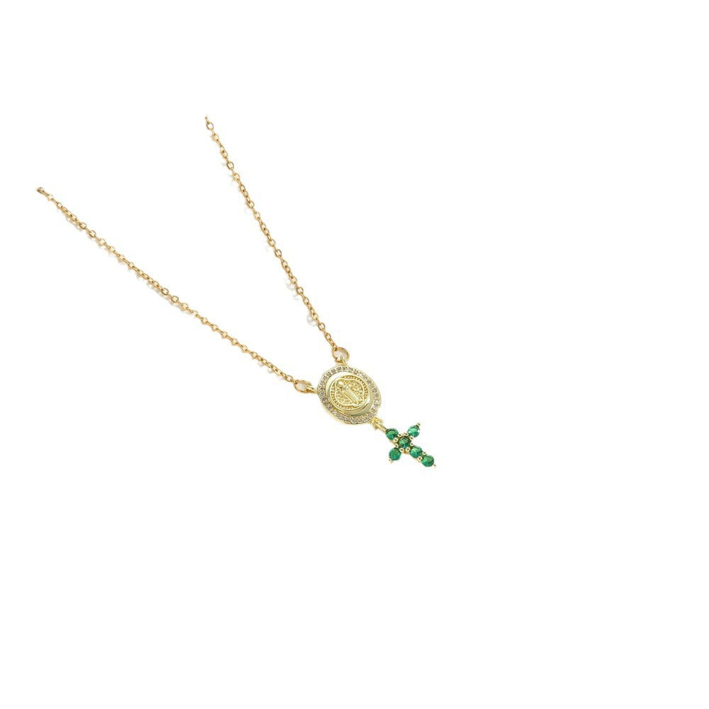 Cross-border exclusive for zircon crosses, cold wind, light luxury pendants, clavicle chains, copper plated 14K real gold, versatile necklaces for women