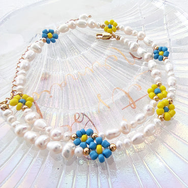 1 Piece Simple Style Flower Artificial Pearl Brass Patchwork Women's Bracelets Necklace