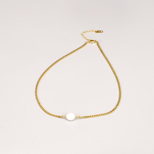 Simple Pearl Titanium Steel 18k Gold Necklace Clavicle Chain Wholesale