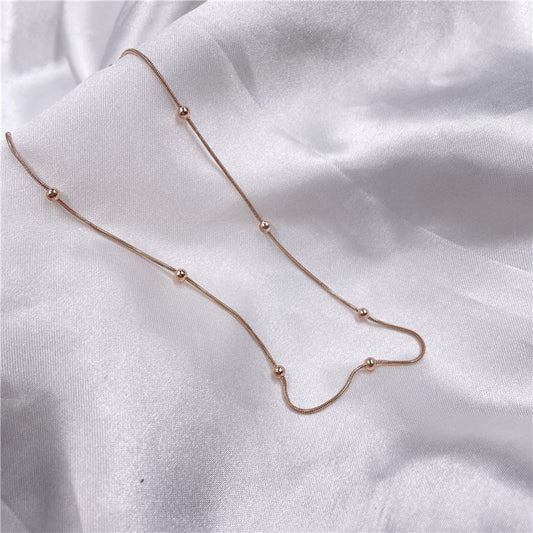 Cross-border explosive beaded snake bone chain clip bead chain Simple temperament ladies 18K gold stainless steel beaded clavicle chain