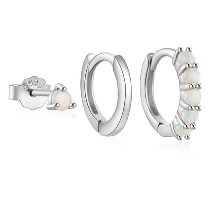 3 Pieces Set Simple Style Geometric Plating Inlay Sterling Silver Zircon Earrings