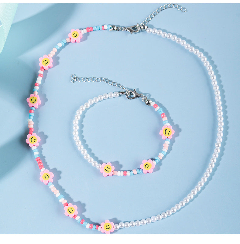 Cute Heart Shape Plastic Glass Bracelets Necklace