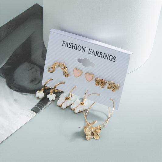Retro Heart Shape Butterfly Arylic Imitation Pearl Alloy Women's Hoop Earrings 1 Set