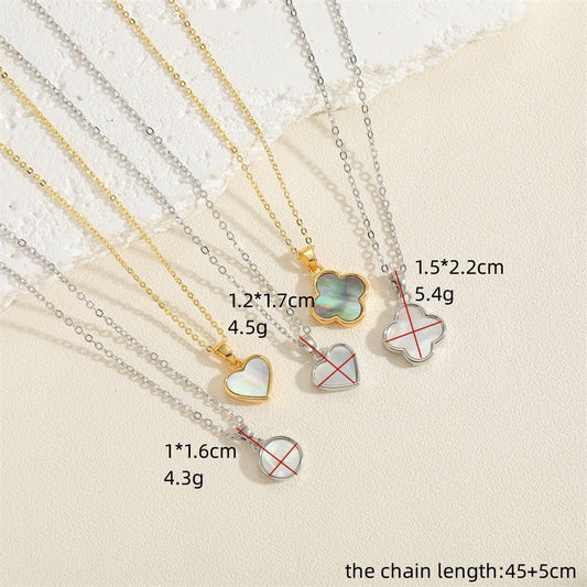Copper plated 14K real gold love heart clover round shell pendant necklace women's Amazon popular exquisite clavicle chain
