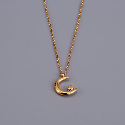Simple Style Moon Titanium Steel Plating Zircon Pendant Necklace 1 Piece