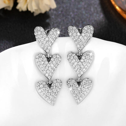 1 Pair Ig Style Shiny Heart Shape Inlay Copper Zircon Drop Earrings