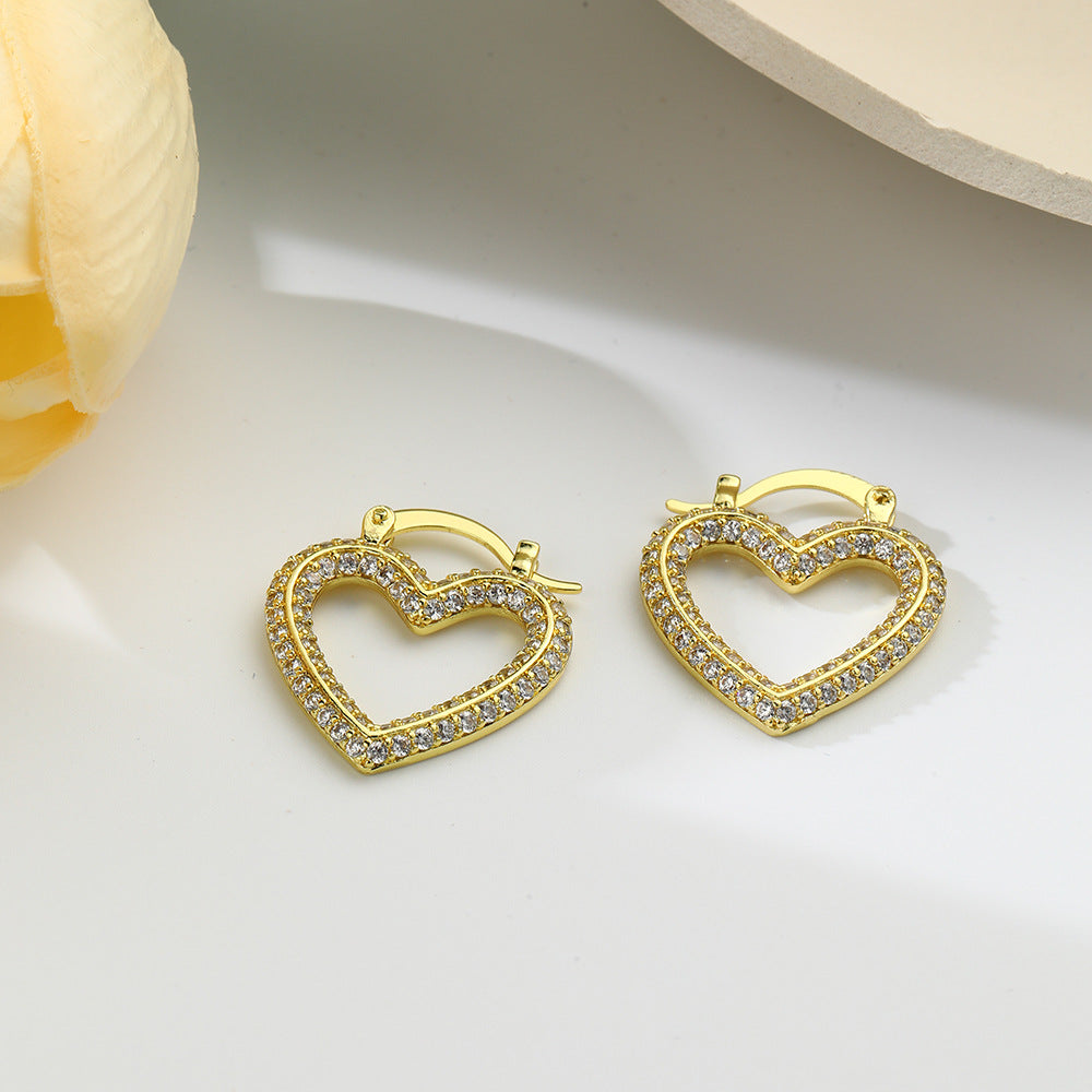 1 Pair Simple Style Heart Shape Inlay Copper Zircon 18K Gold Plated Earrings