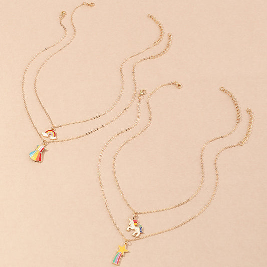 Korean Style Unicorn Pendant Children's Necklaces Four Combination