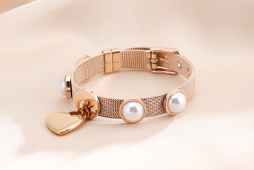 Women's Stainless Steel Shell Pearl Bracelet Fashion Mesh Heart Pendant Bracelet