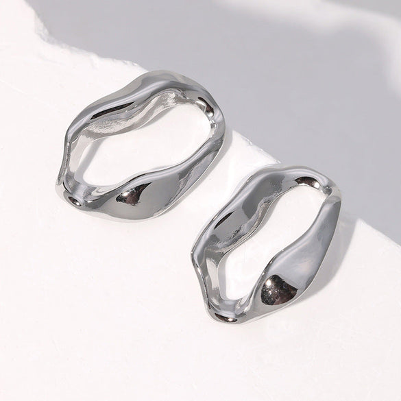 Minimalist Asymmetrical Irregular Stainless Steel Electroplating Stud Earrings