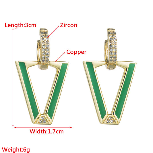 Fashion Geometric Copper Stoving Varnish Zircon Drop Earrings 1 Pair