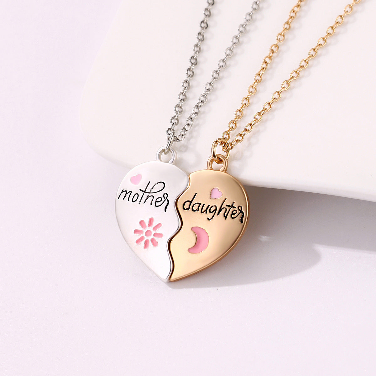Cute Heart Shape Alloy Enamel Plating Mother's Day Mother&daughter Pendant Necklace