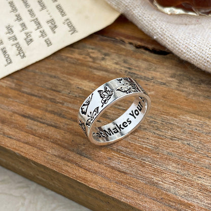 Cross-border Vintage Carved Butterfly Ring Creative Personality Single Ring Index Finger Ring Shine Knuckle Ring