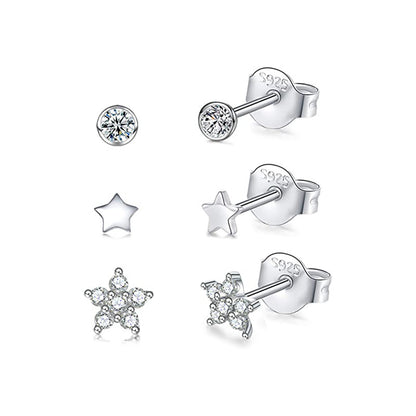 1 Set Simple Style Star Heart Shape Plating Sterling Silver Ear Studs