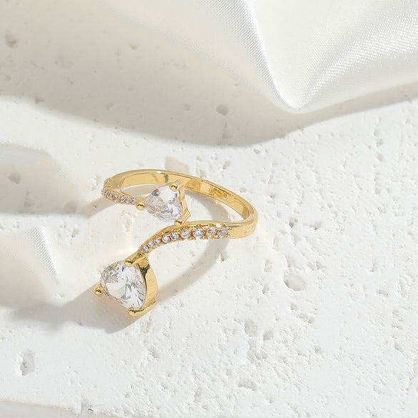 Cross-border new simple light luxury love zircon ring niche temperament Internet celebrity with the same opening adjustable ring