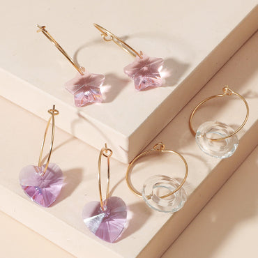Wholesale New Geometric Circle Heart Transparent Resin Earrings Set Nihaojewelry