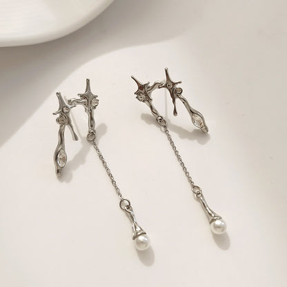 1 Pair Artistic Star Plating Inlay Alloy Metal Artificial Pearls Gem Glass Drop Earrings