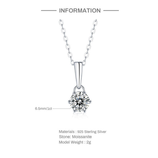 Simple Style Round Sterling Silver Gra Plating Inlay Moissanite Pendant Necklace