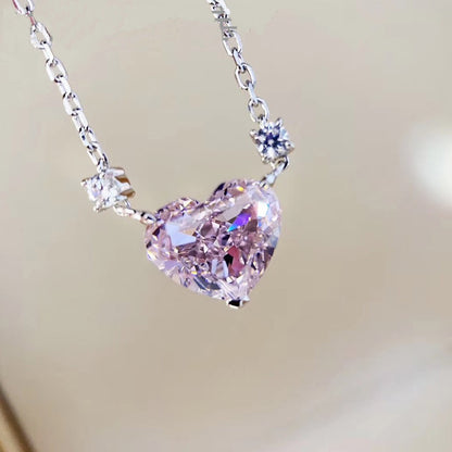 Tik Tok Live Stream Heart-shaped Necklace Female Clavicle Chain Ins Advanced Design Sense Temperament Wild High Carbon Diamond Pink Pendant