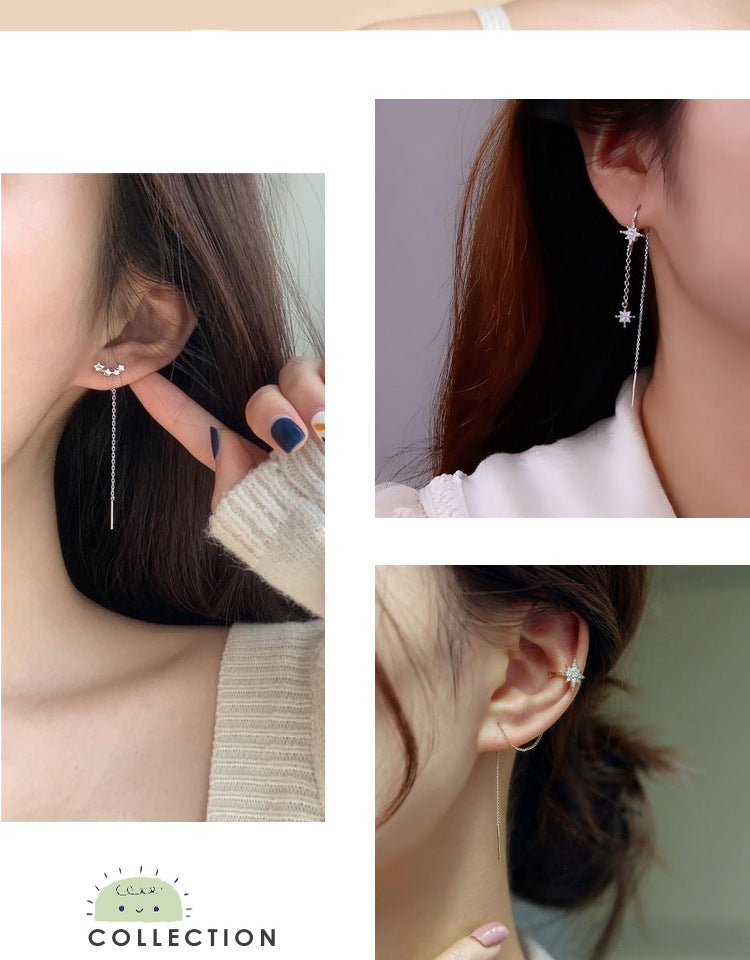 1 Pair Simple Style Star Heart Shape Sterling Silver Plating Ear Line