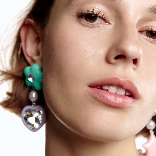 Cute Pentagram Heart Shape Resin Artificial Gemstones Artificial Pearls Earrings