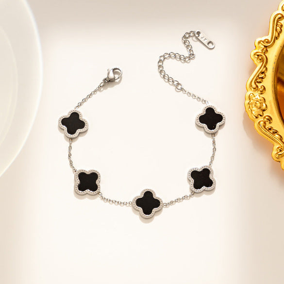 Moderate Luxury Women Quadrilateral Geometric Titanium Steel 18K Gold Plated Bracelets