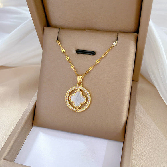 Minimalist Geometric Titanium Steel Diamond Inlay Necklaces