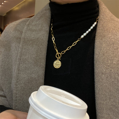 Fashion Cross Heart Shape Titanium Steel Pearl Chain Necklace 1 Piece