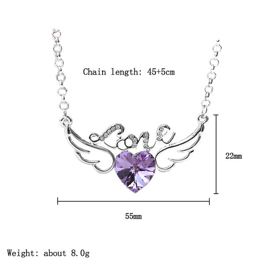 Fashion Letter Heart Shape Wings Alloy Inlay Artificial Crystal Valentine's Day Women's Necklace