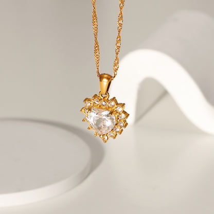 Women's Zircon Heart Necklace Stainless Steel Jewelry