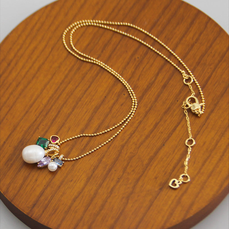 Elegant Square Heart Shape Freshwater Pearl Copper Inlay Zircon Pendant Necklace