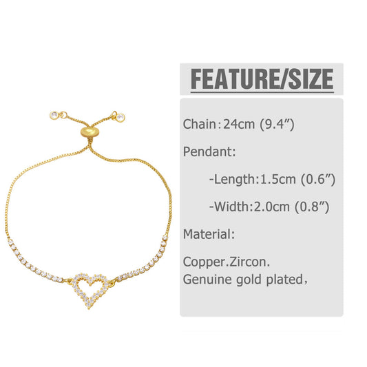 Fashion Copper Micro-inlaid Zircon Chain Heart Eight-pointed Star Pull Bracelet Female
