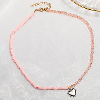 Cross-border New Arrival Stitching Love Necklace Clavicle Chain European And American Fashion Crystal Polymer Clay Pendant Necklace Neck Accessories Female