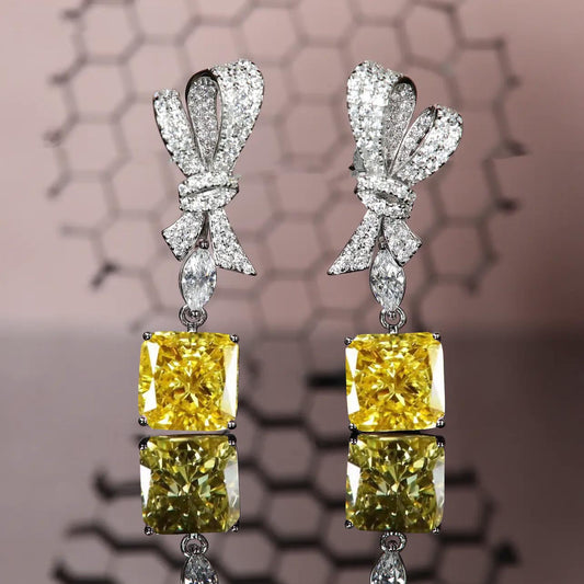 Fashion Pink Yellow Diamond Pendant Full Diamond Bow Copper Earrings