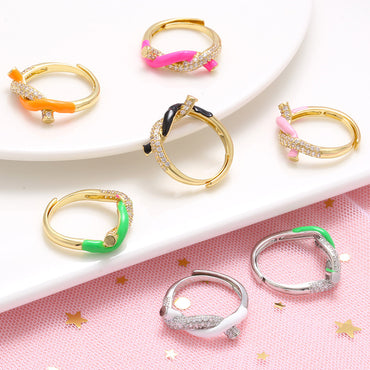 Simple Style Classic Style Color Block Copper Inlay Zircon Rings